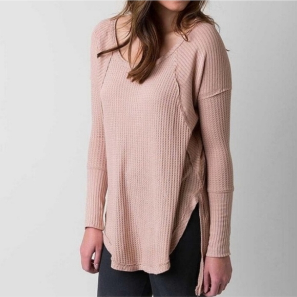 Free People Faded Rose Pink Drippy High Low Tunic Thermal Knit Top - Picture 12 of 12